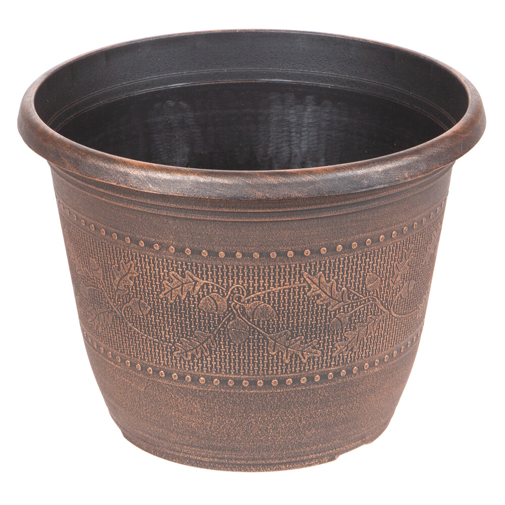 Copper Effect Planters, Acorn Pattern, Durable Plastic, 10 x 25cm Round Pots