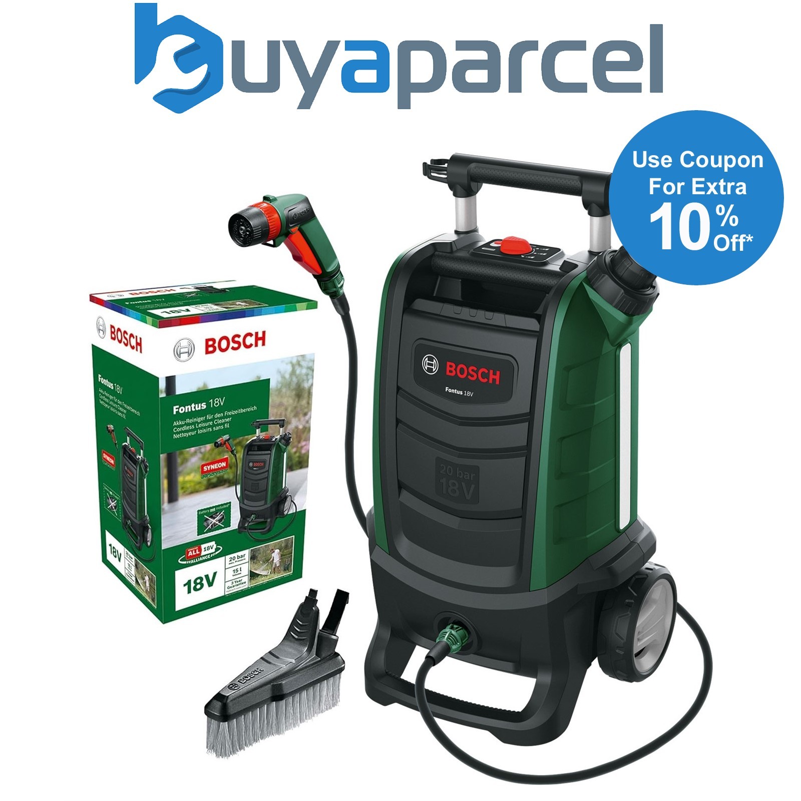 Bosch Cordless 18v Outdoor Pressure Washer Cleaner 20 Bar Fontus Bare 06008B6102