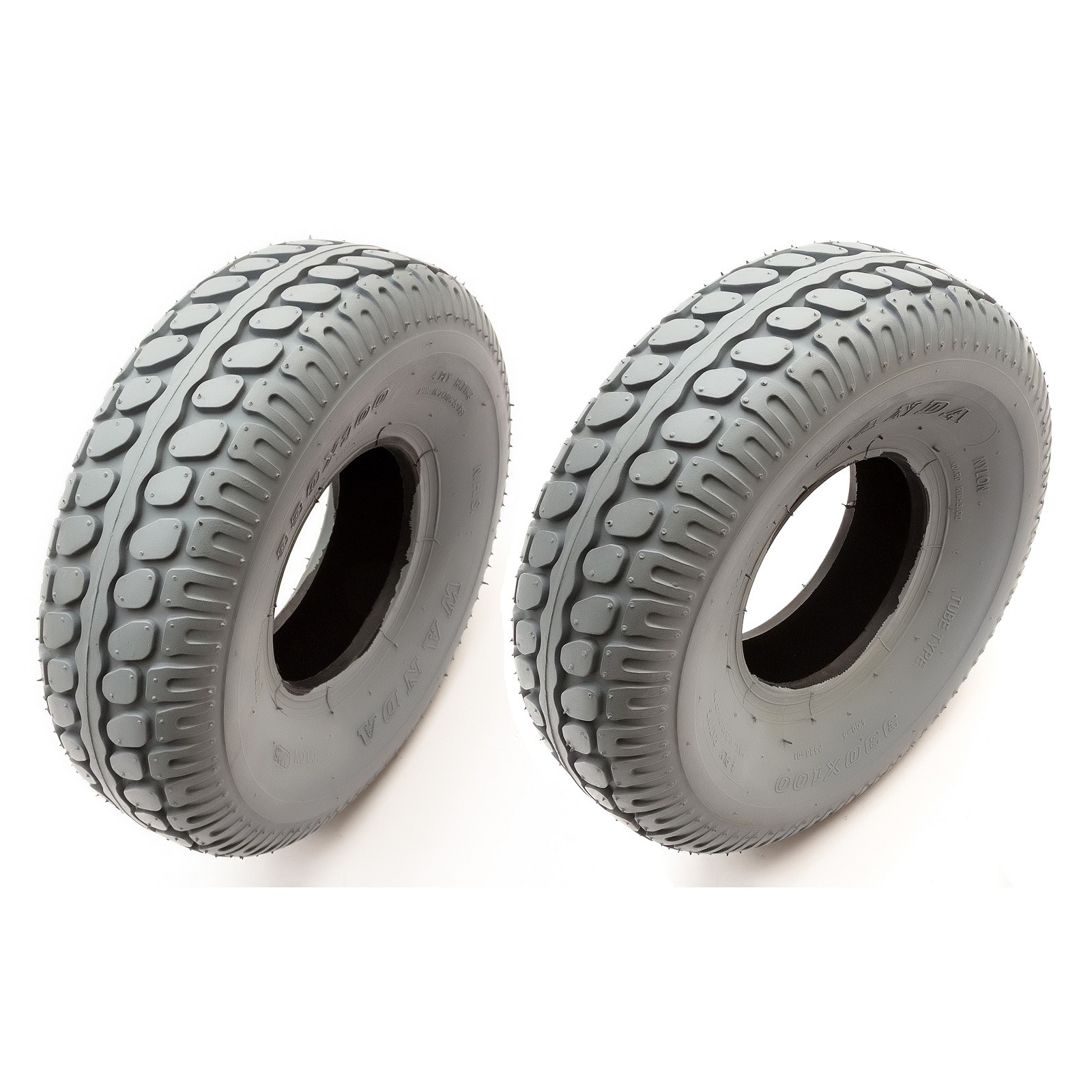 2x Tyre 330x100 Mobility Scooter 4 Ply Grey Non Marking Tire 5 Inch Wheel Rim