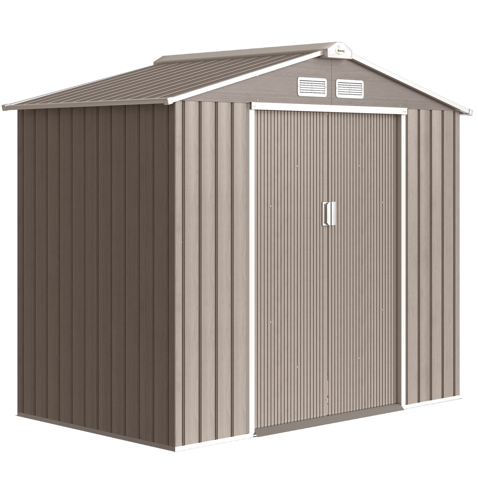 Outsunny 7 x 4ft Garden Shed Storage with Foundation Kit and Vents Light Brown