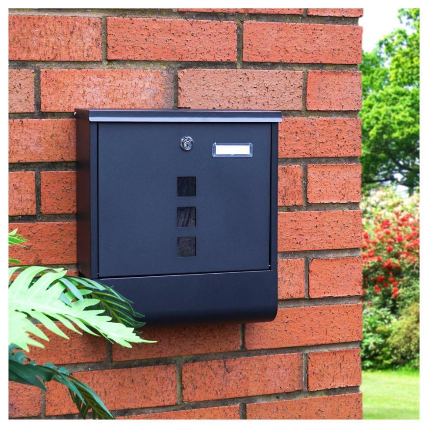 Wall Mounted Lockable Letterbox, Black - GH453
