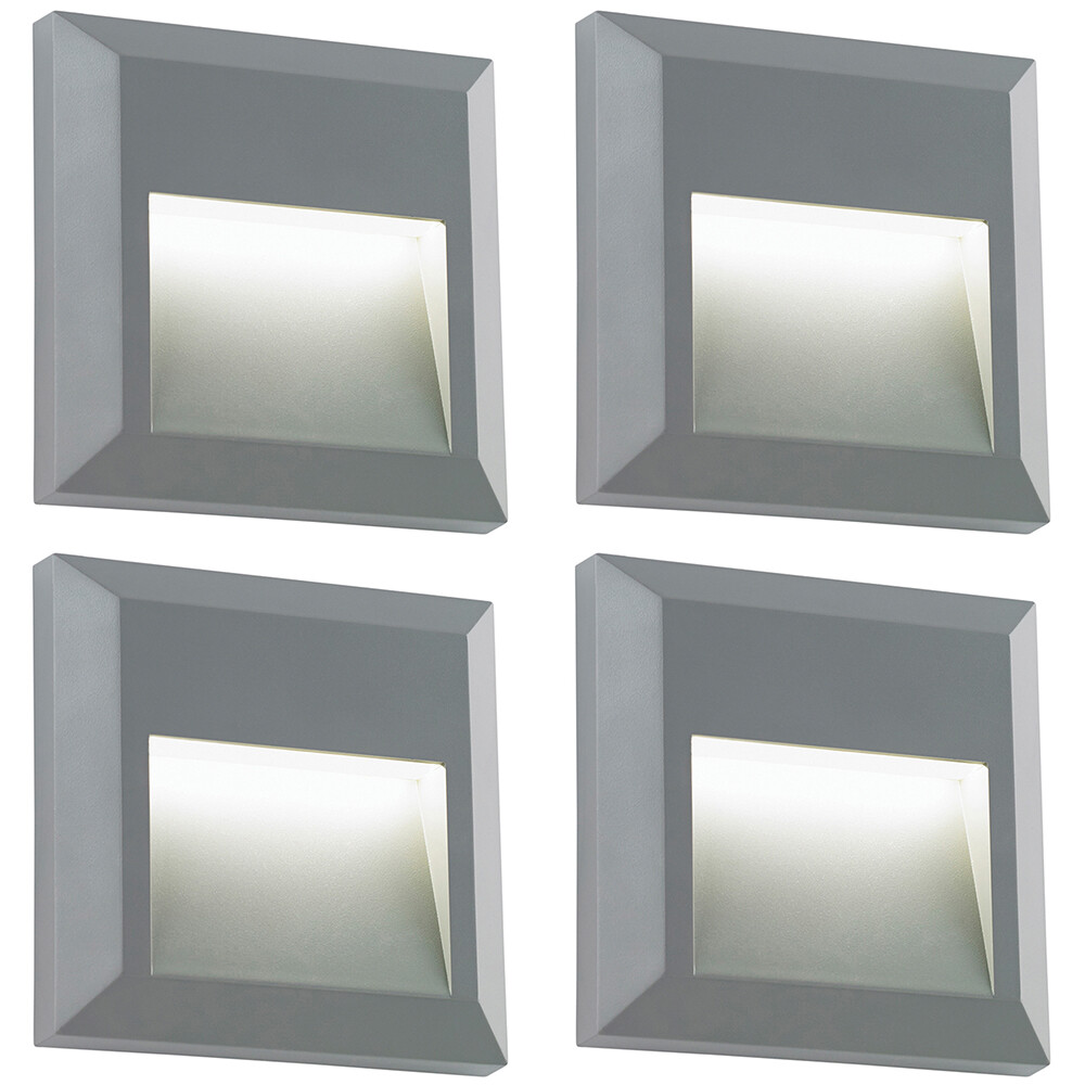 4 PACK Square IP65 Guide Light - Indirect 1.1W Warm White LED - Gray ABS
