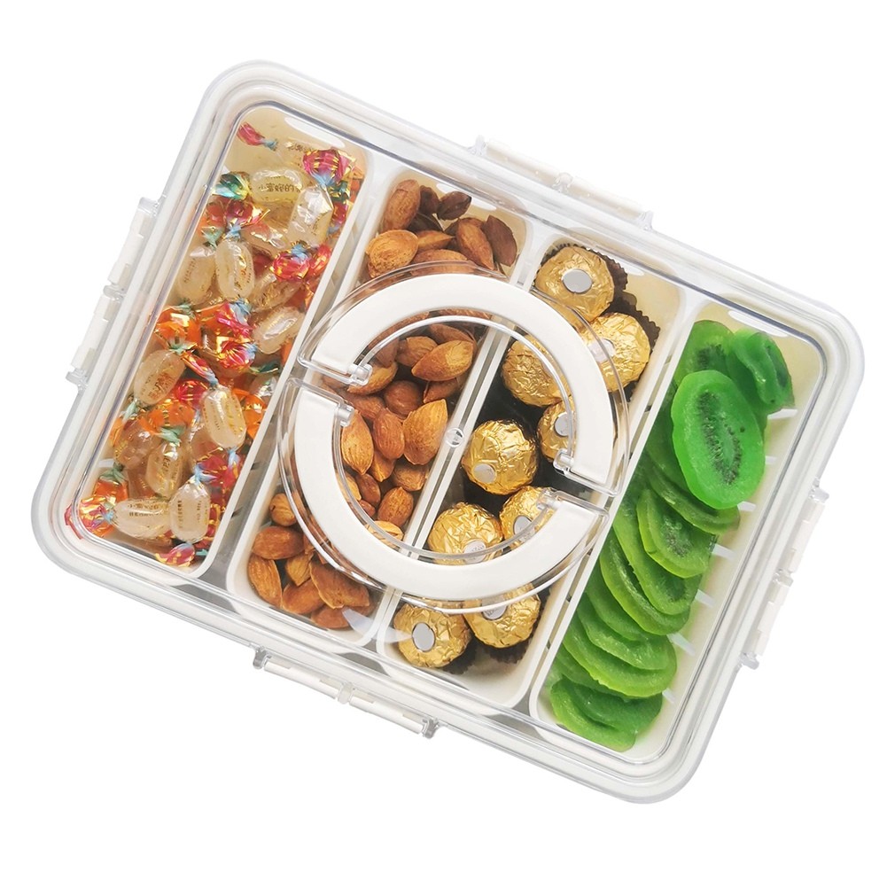 Divided Serving Tray with Lid,Snackle Box Container, Snack Tray with Lid6090