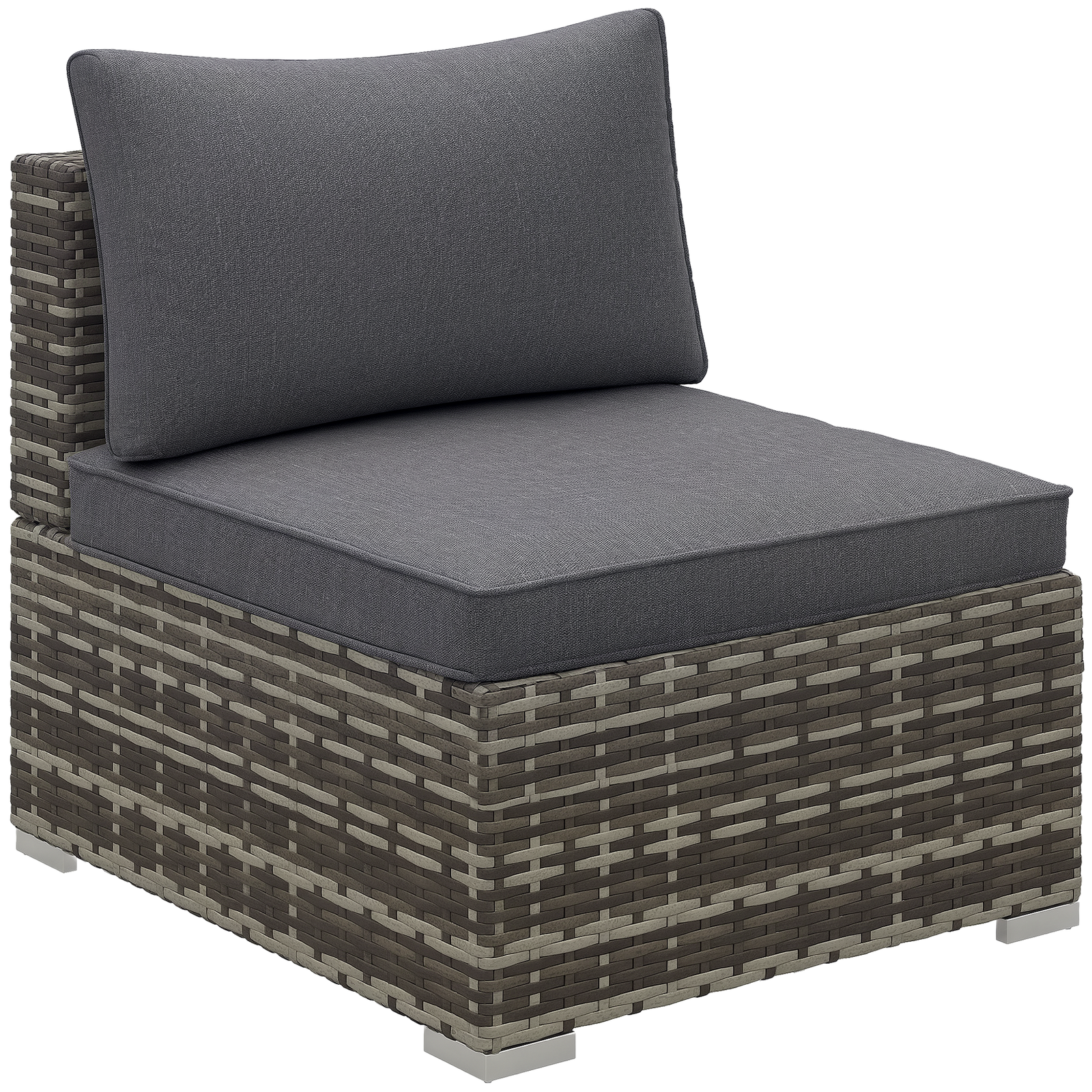 Outsunny Outdoor Garden Furniture Rattan Single Middle Sofa w/ Cushion Dark Grey