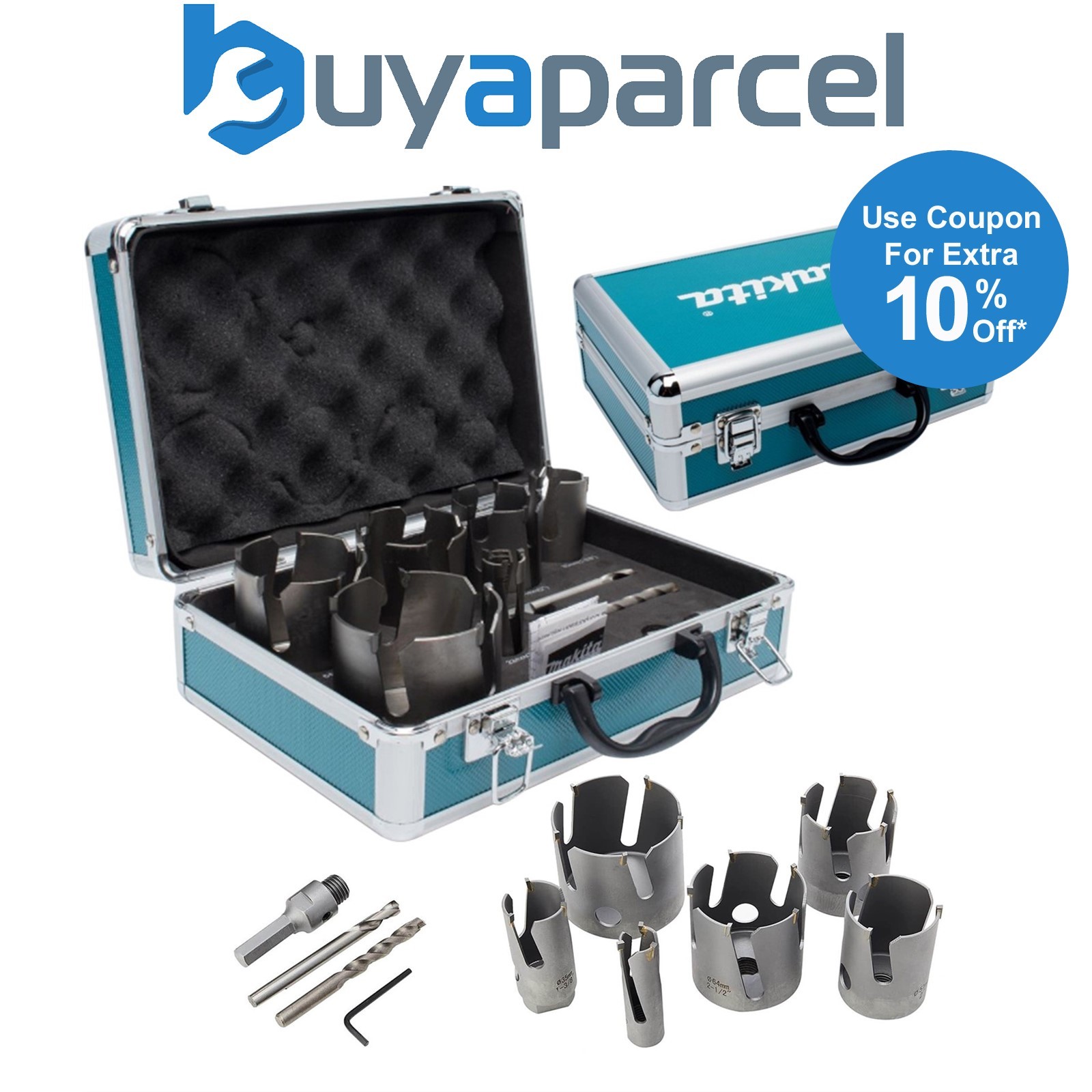 Makita D-51297 9 Piece TCT Holesaw Set 22 - 76mm Quick Release Pilot Metal Case