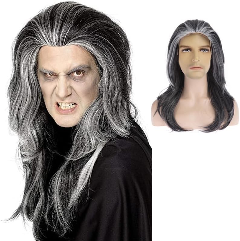 Long Straight Grey Wigs for Men Synthetic Halloween Cosplay Party
