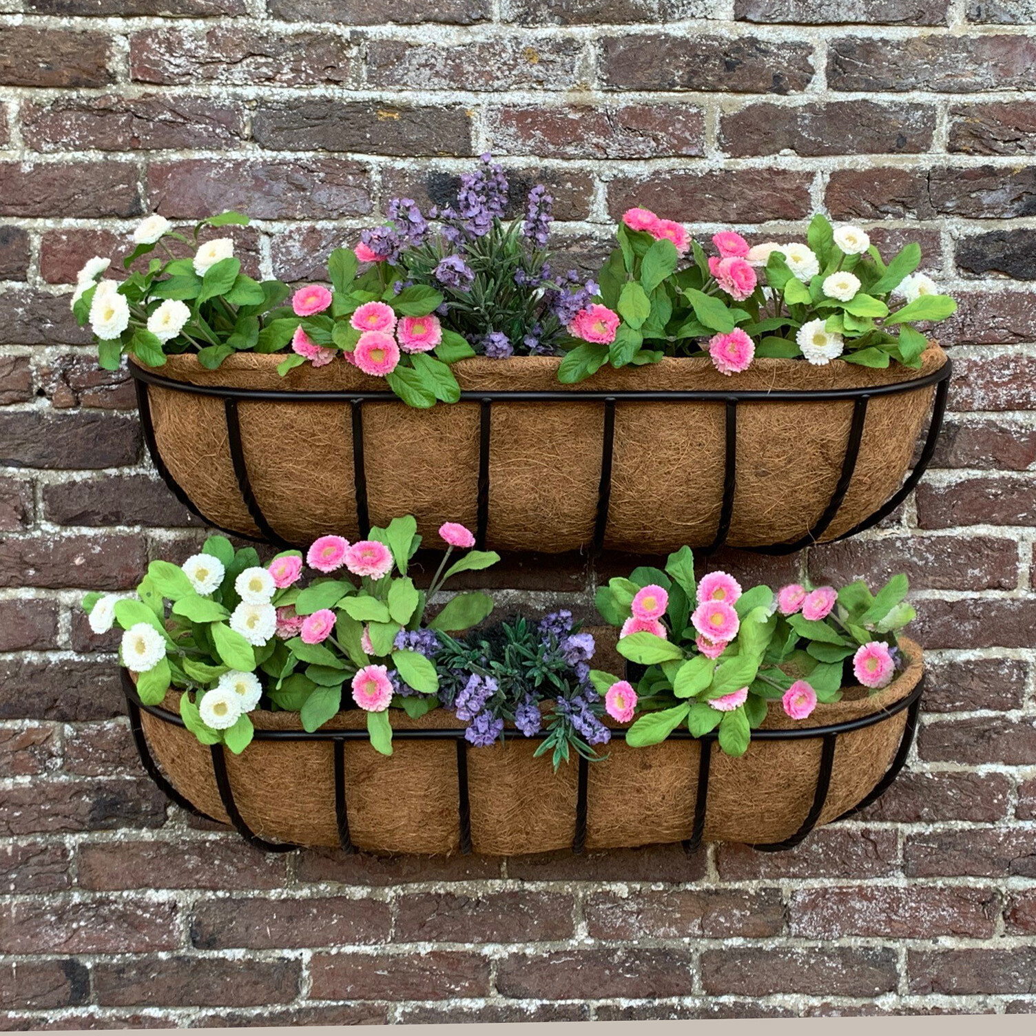 Garden Wall Planters Outdoor Black Metal Basket Manger Trough (75cm) - Set of 2