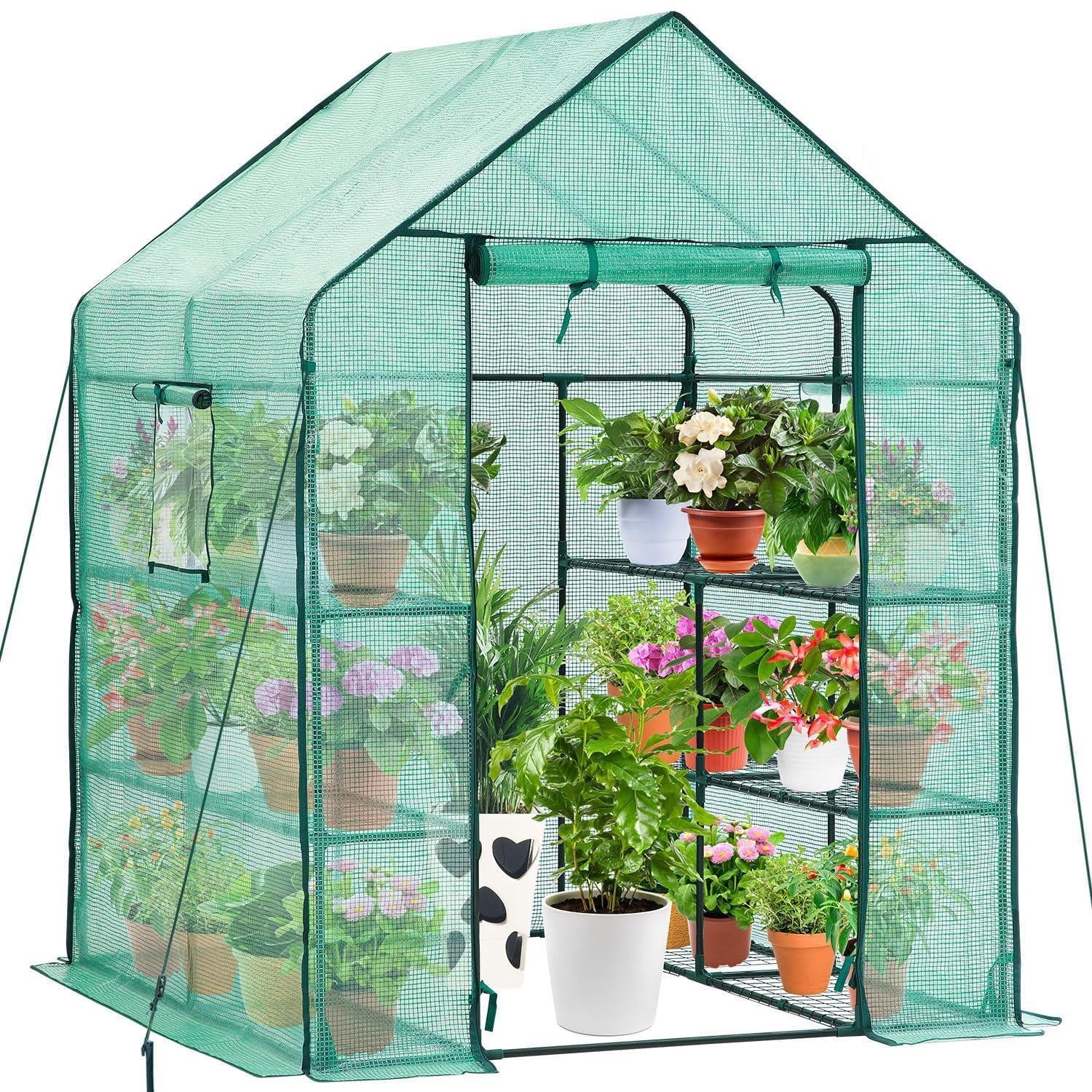 X-Large Walk In Greenhouse PE Plastic Garden Grow Green House with 8 Shelves