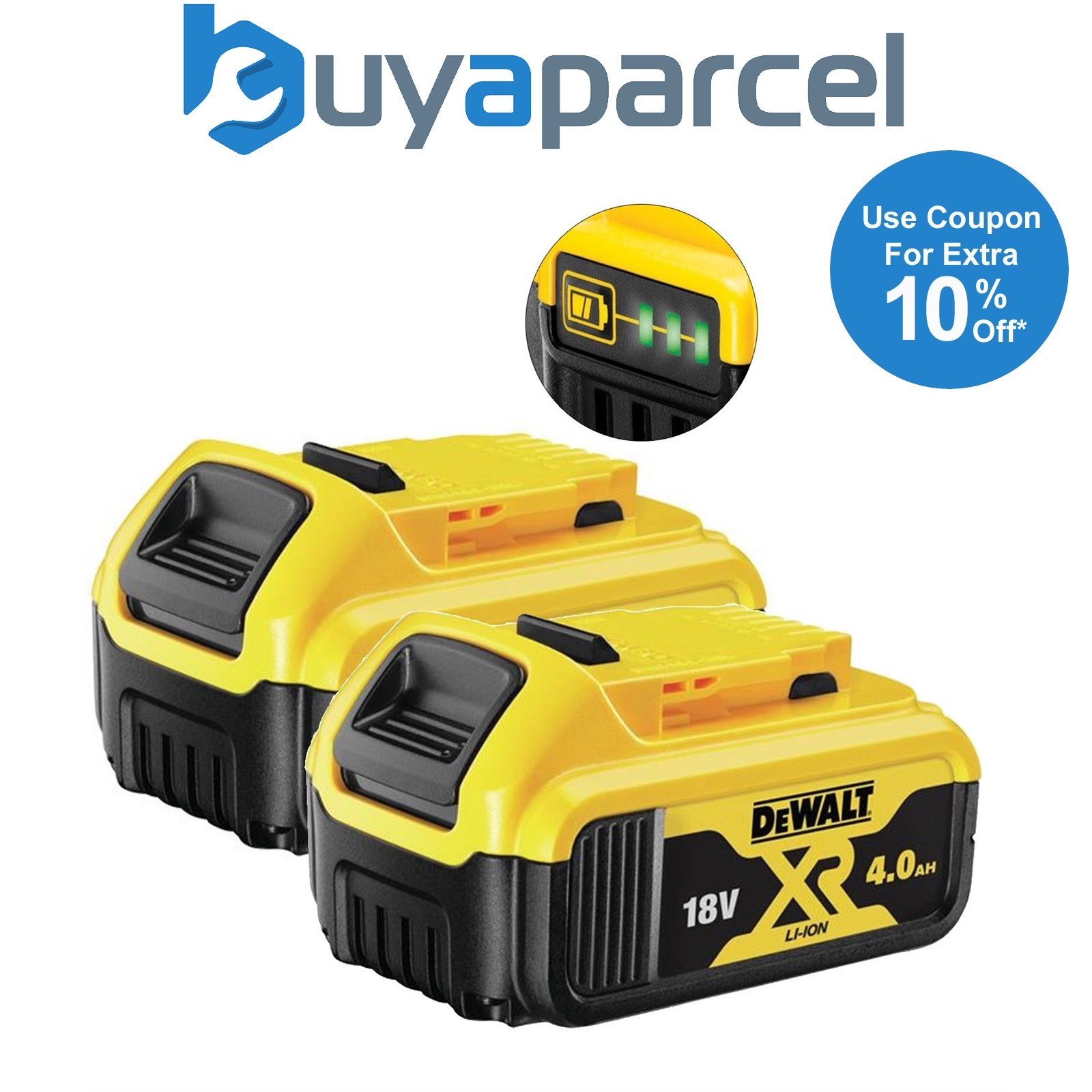 2 X DeWalt DCB182 18v 4.0Ah Li-Ion Battery XR Range Lithium Ion Genuine 4amp UK