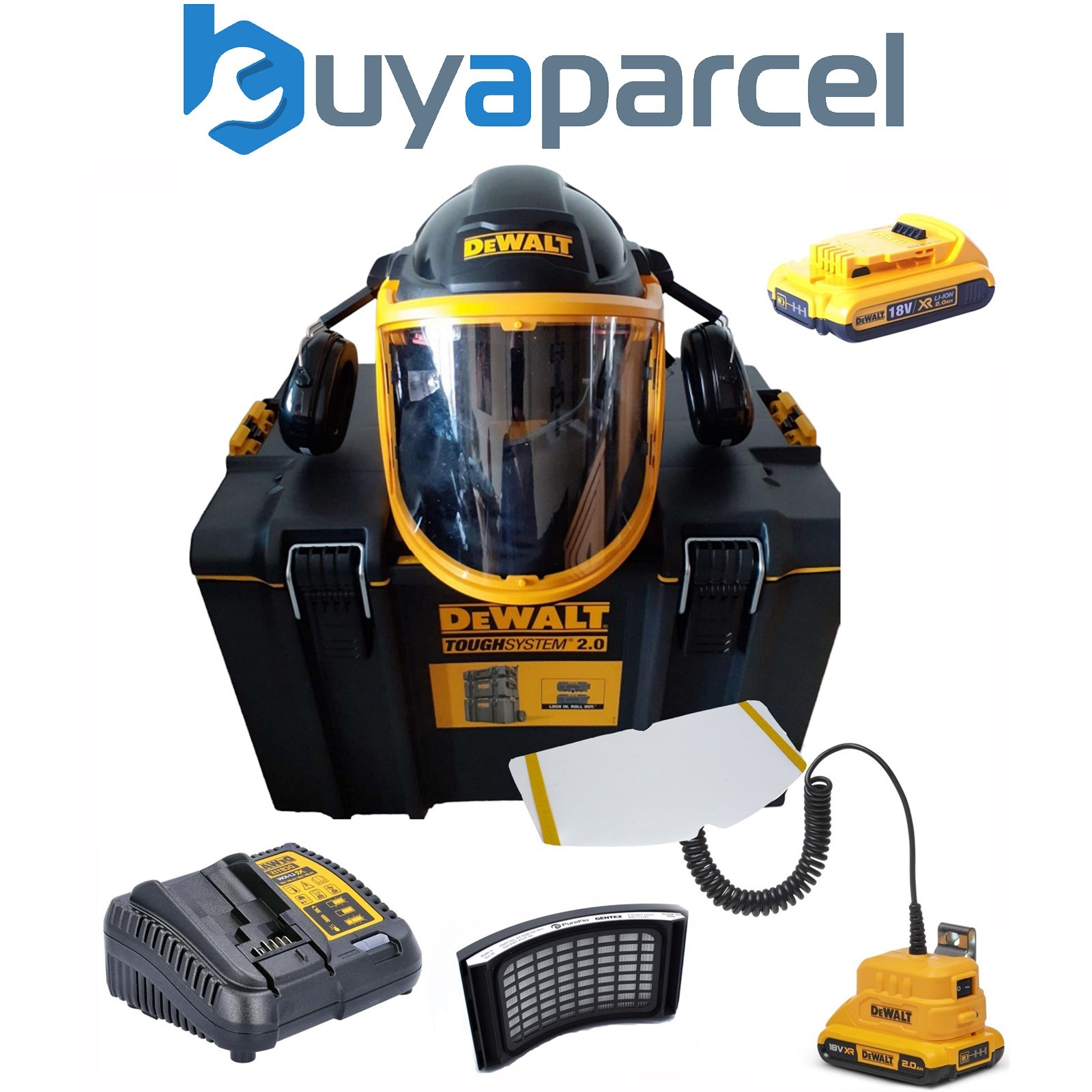 Dewalt Powered Air Purifying Respirator Hard Hat / P3 Filter X2 2AH DCB183 Kit