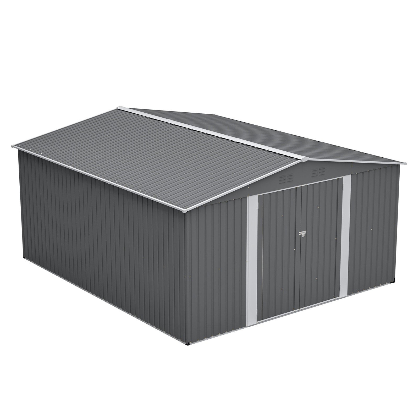12x14FT Galvanized Metal Garden Shed Lockable Door Tool Storage shed, Grey
