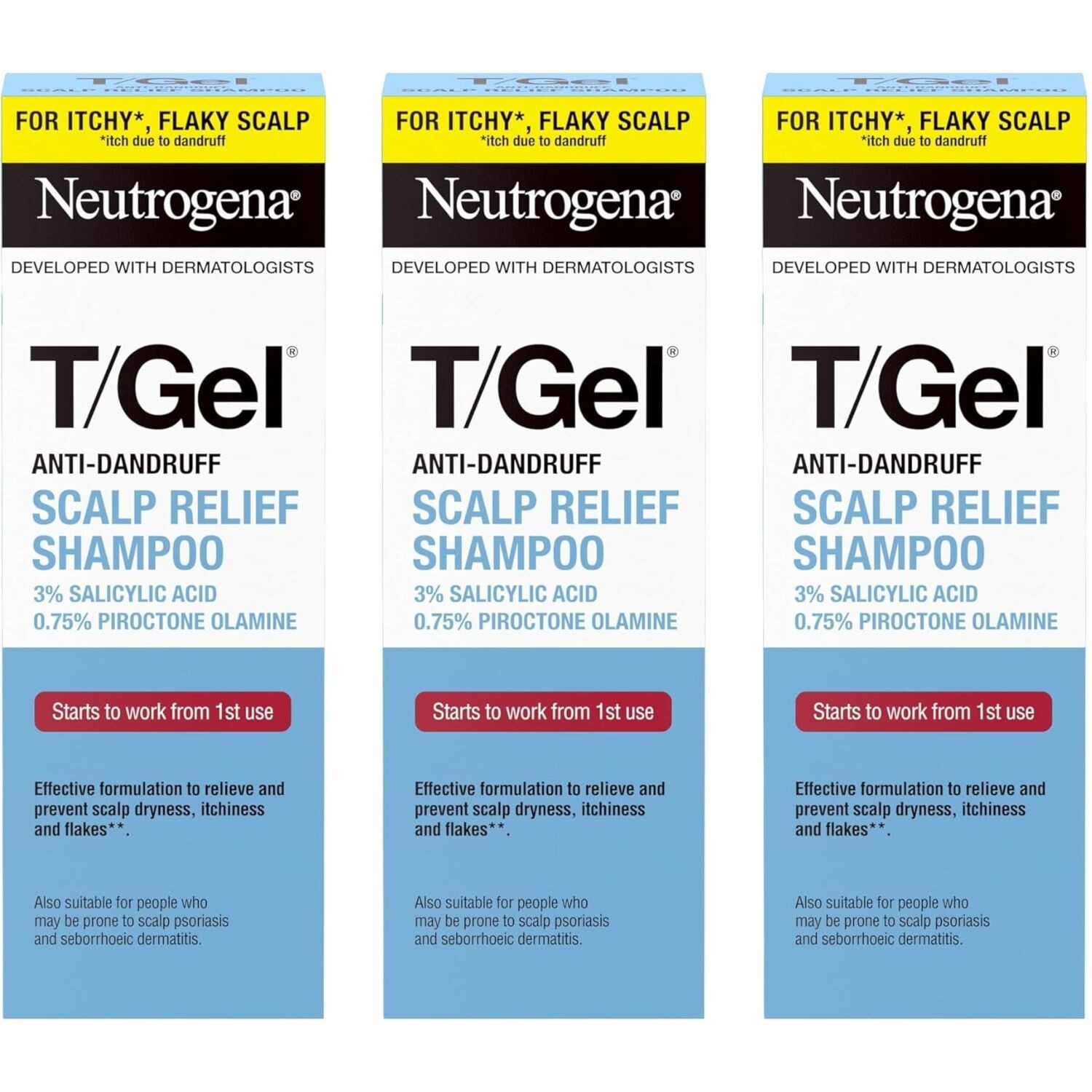 3 x Neutrogena T/Gel? Scalp Relief Anti-Dandruff Shampoo 150ml