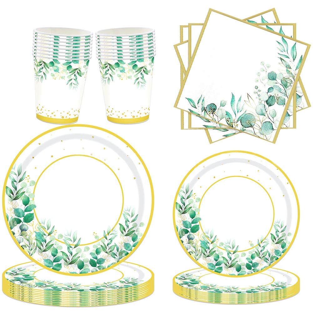 Green Plates Set for 24 People,Sage Green Plates and Napkins Cups Set for5638
