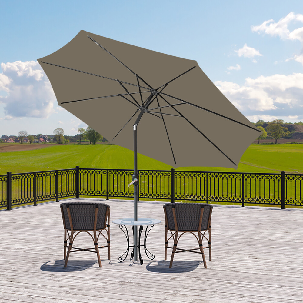 Outdoor 2.7M Garden Parasol Patio Round Sun Shade Canopy Umbrella Crank Brown
