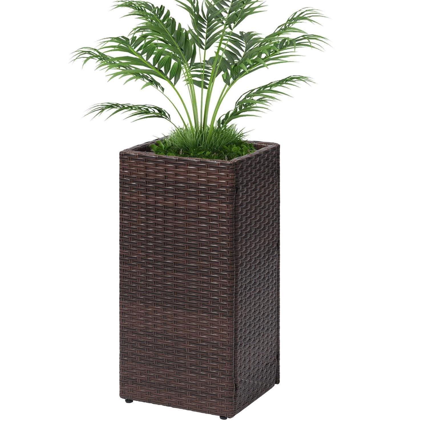 Square Rattan Tall Large Plant Pot Flower Indoor Outdoor Garden Planters Brown