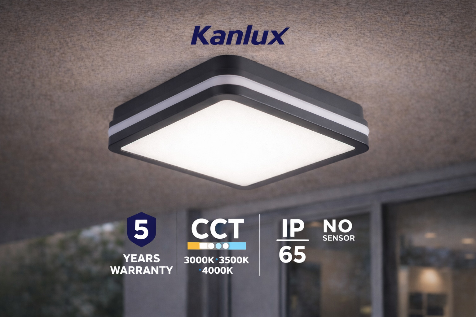 Kanlux BENO IP65 LED Bulkhead Wall/Ceiling Light | 12-18W | 3000/3500/4000K CCT