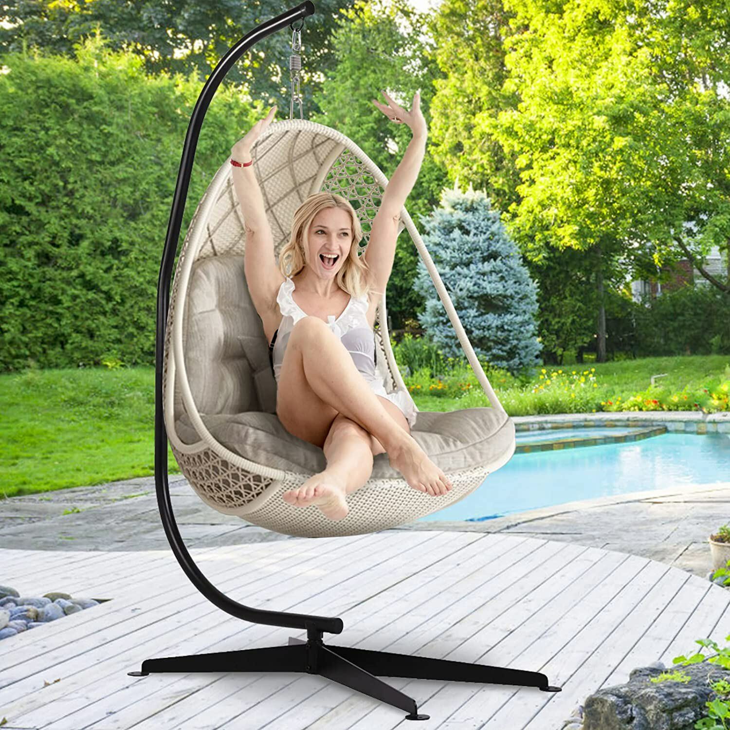 Premium Large Hanging Egg Chair Hammock Stand Relaxing Support Hook 300lbs Stand