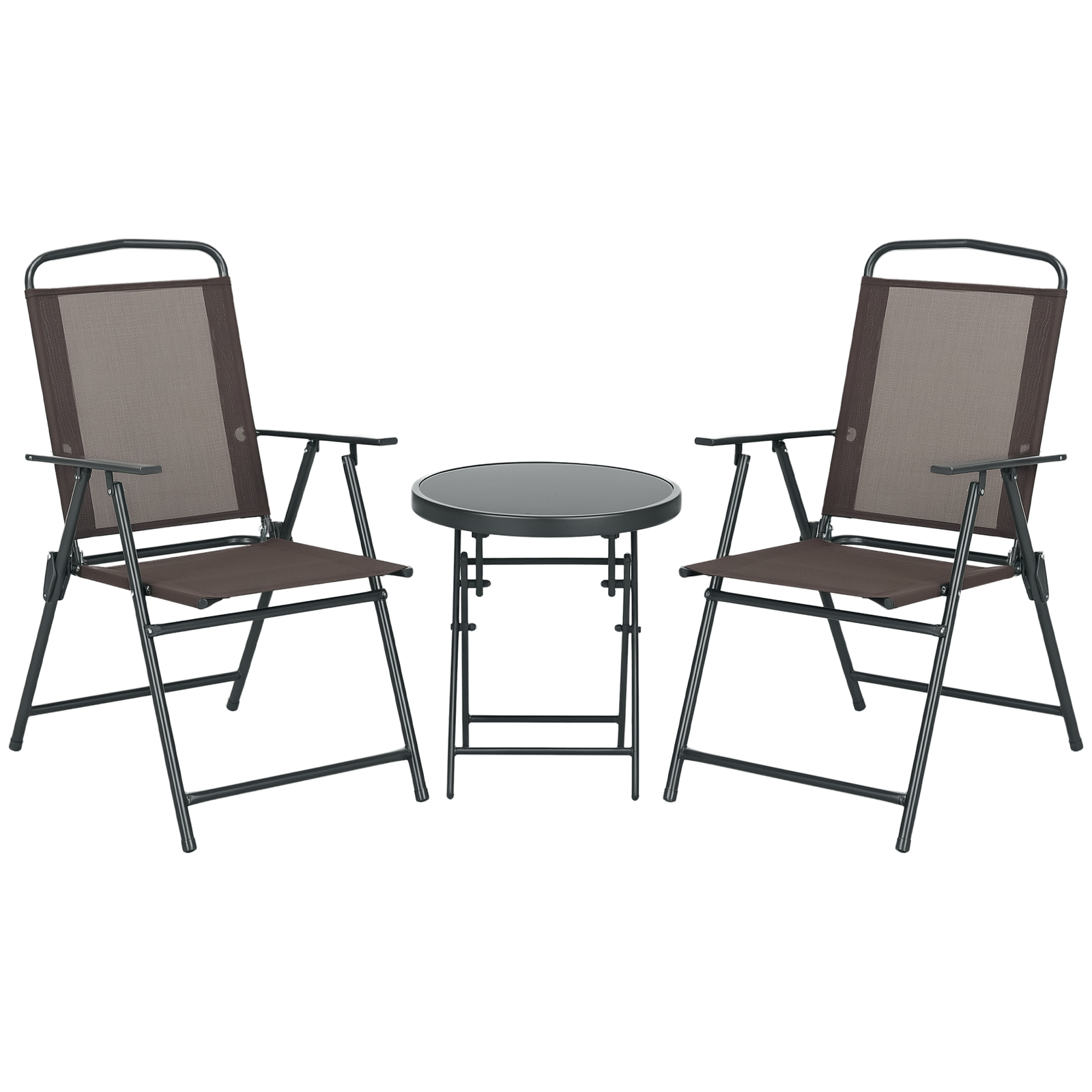 Outsunny Patio Bistro Set Folding Chairs & Coffee Table for Balcony, Brown