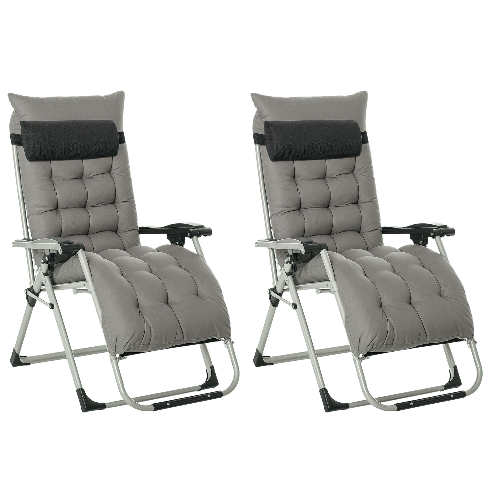 Outsunny 2 PCS Reclining Zero Gravity Chair Folding Lounger Cushion Dark Grey
