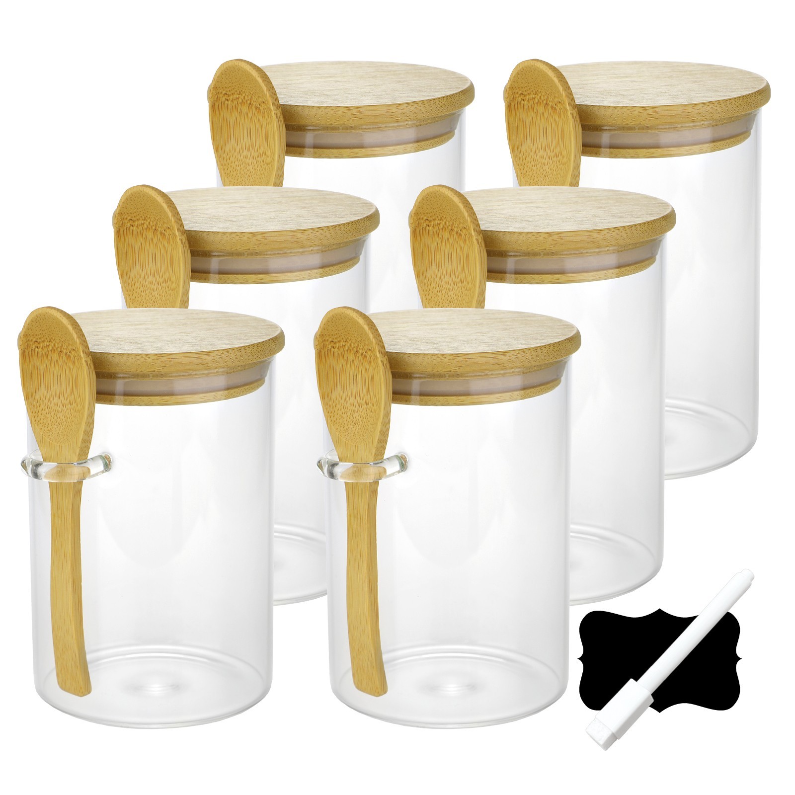 Glass Jars Airtight with Lid Spoon Overnight Oats Food Container 530ml (6 Pack)