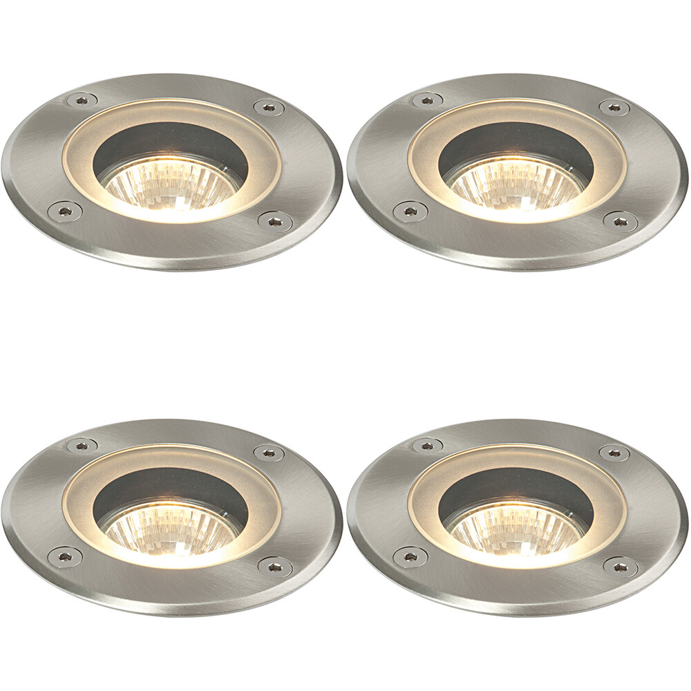 4 PACK Marine Grade IP65 Round Ground Light - 50W GU10 - Stainless Steel
