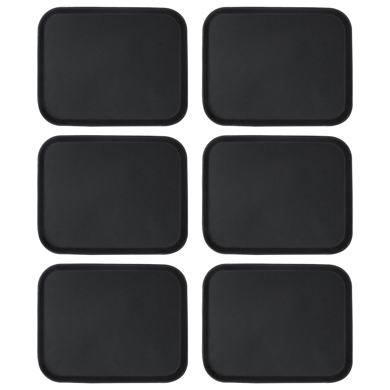 6x Rectangular Non-Slip Serving Trays Rubber Drinks Service 45 x 35cm Black