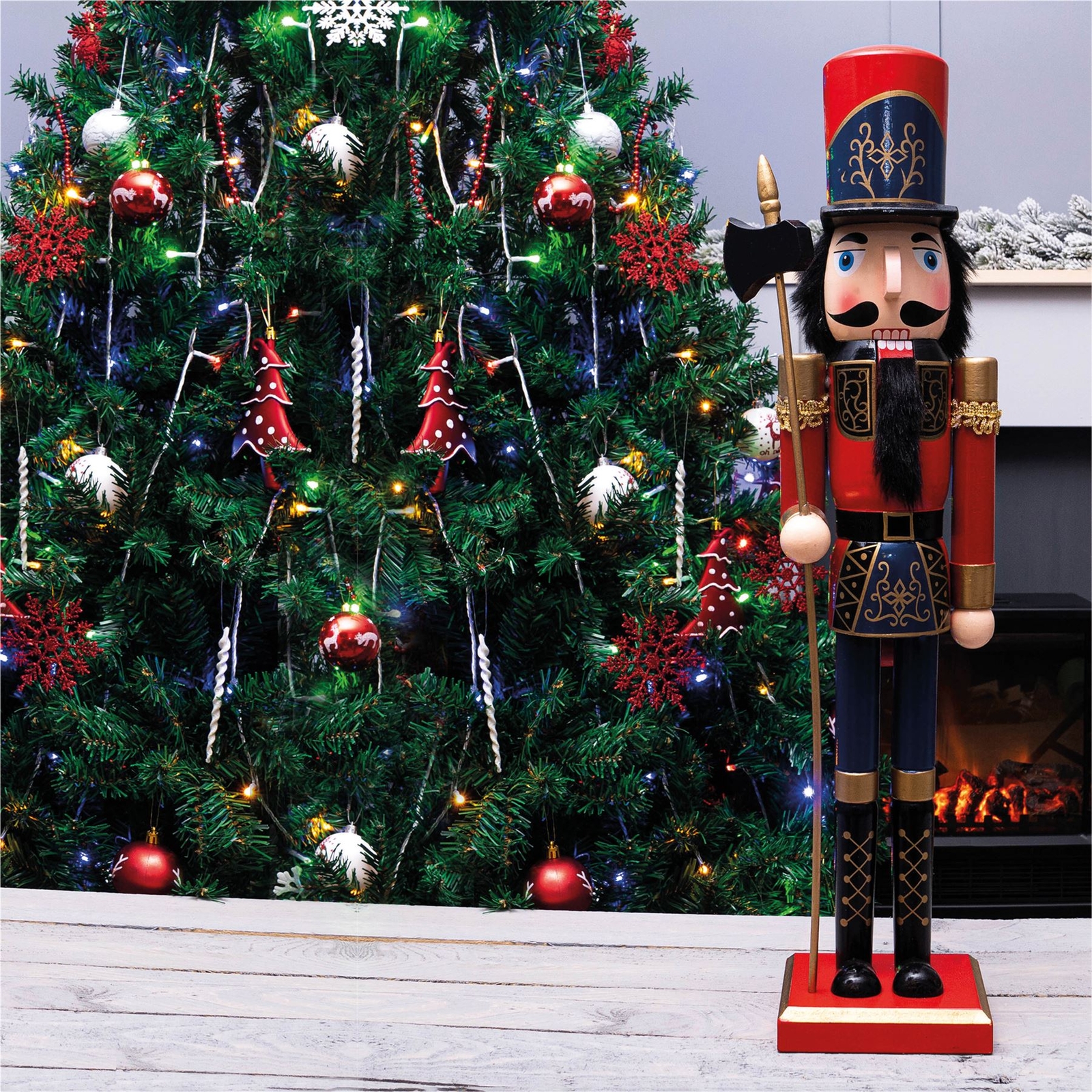 Large 60cm Traditional Christmas Nutcracker Xmas Red Blue and Gold with Sceptre