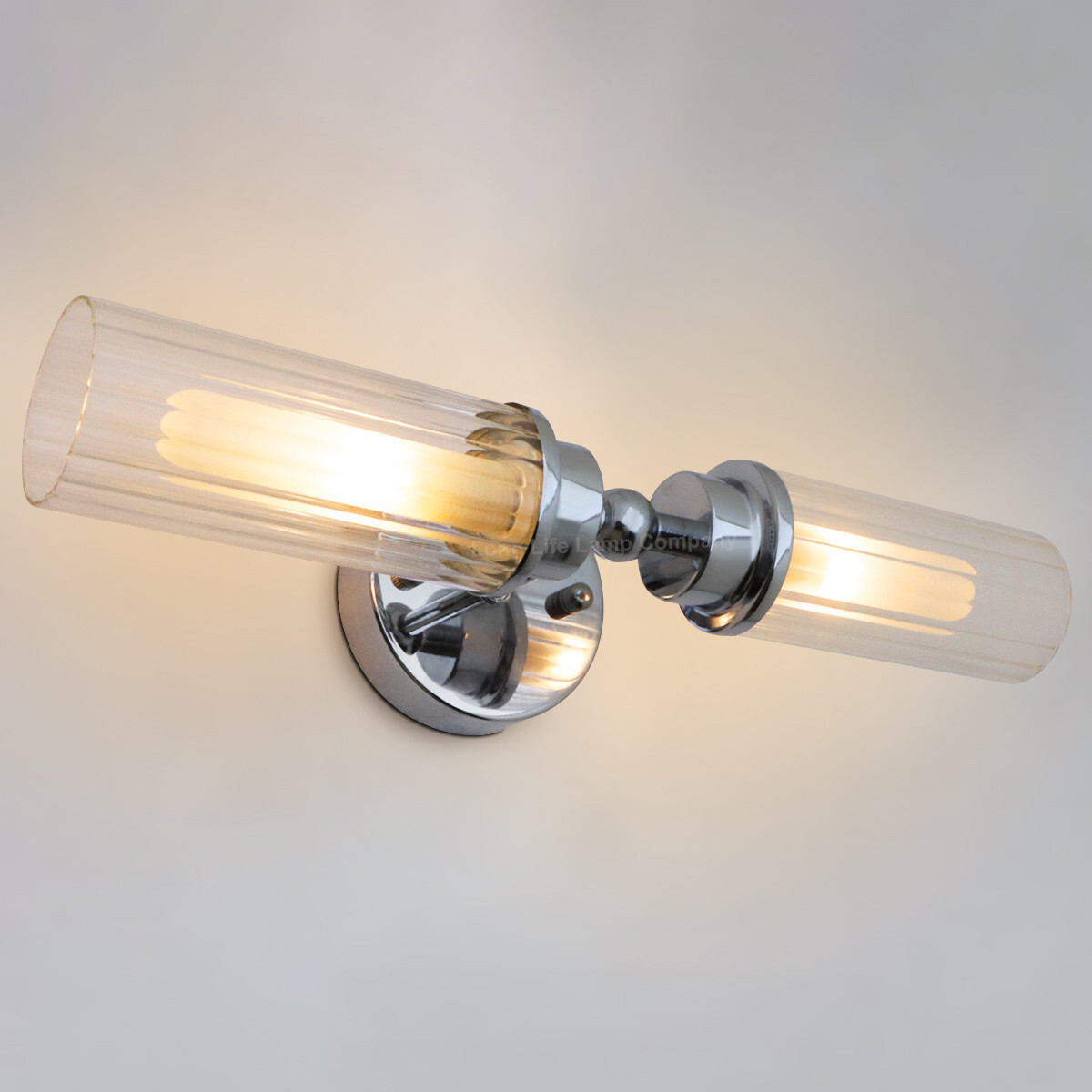 Ribbed Glass Twin Bathroom Wall Light Polished Chrome Slim Side IP44 H3137