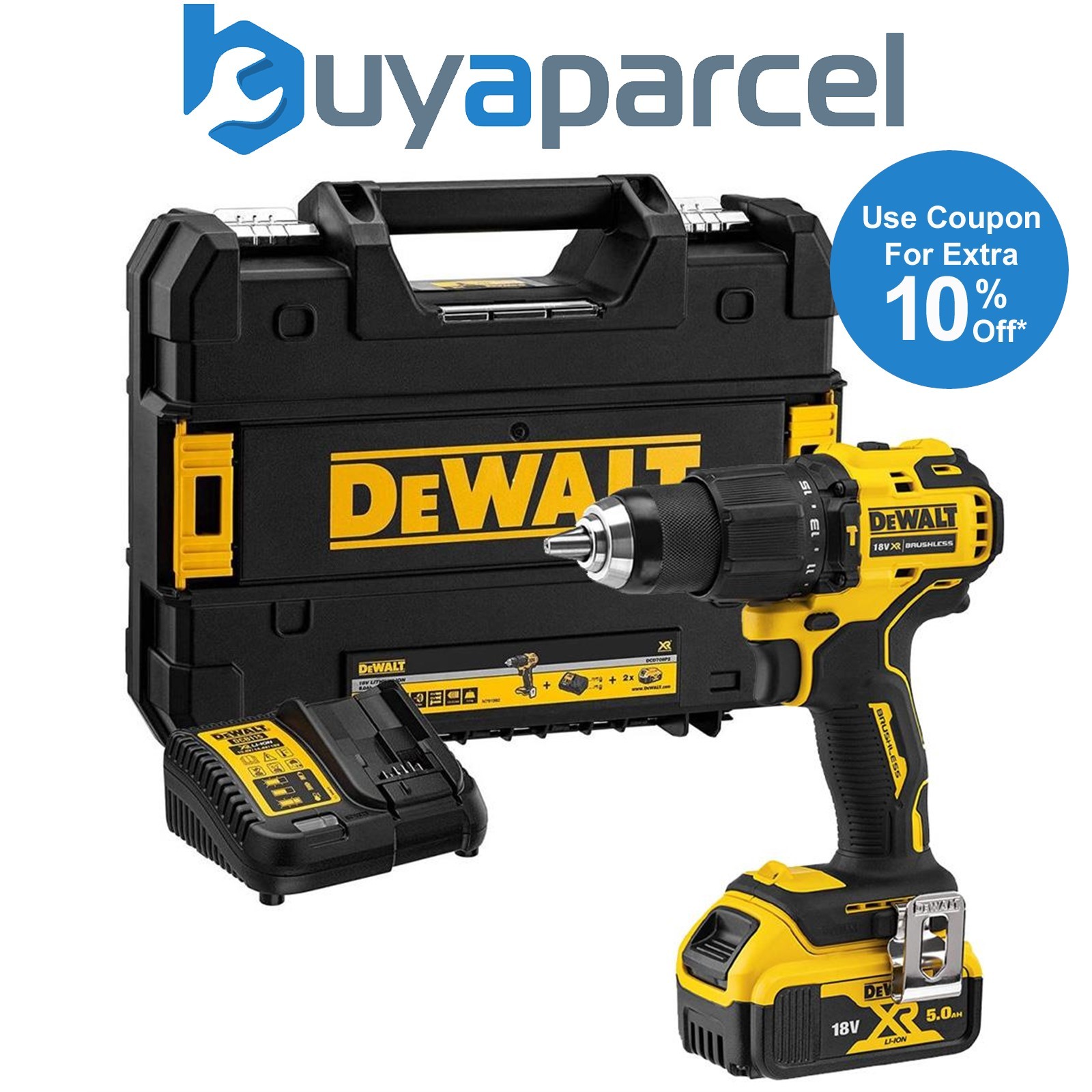 Dewalt DCD709P1T 18v XR Brushless Compact Combi Hammer Drill Tstak - 1 x 5.0ah
