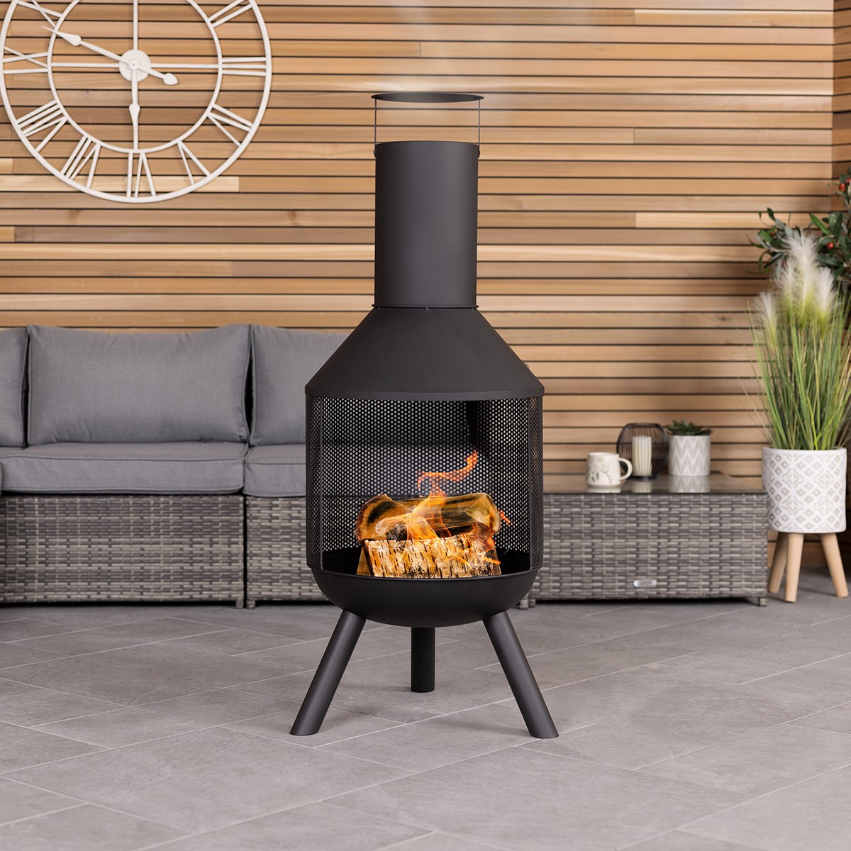 Charles Bentley 44.5cm Round Black Powder Coated Steel Modern Chimenea