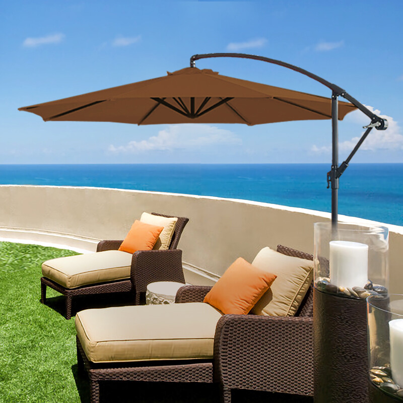 3m Garden Hanging Cantilever Banana Parasol Umbrella with Crank Tilt Coffee