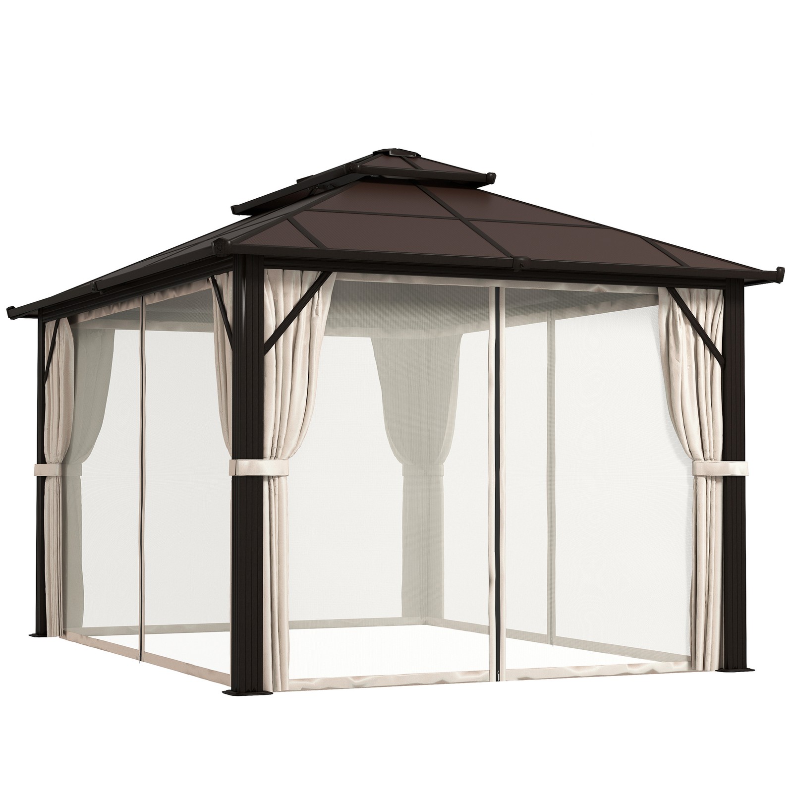Outsunny 3x4m Polycarbonate Hardtop Gazebo with Aluminium Frame, Beige
