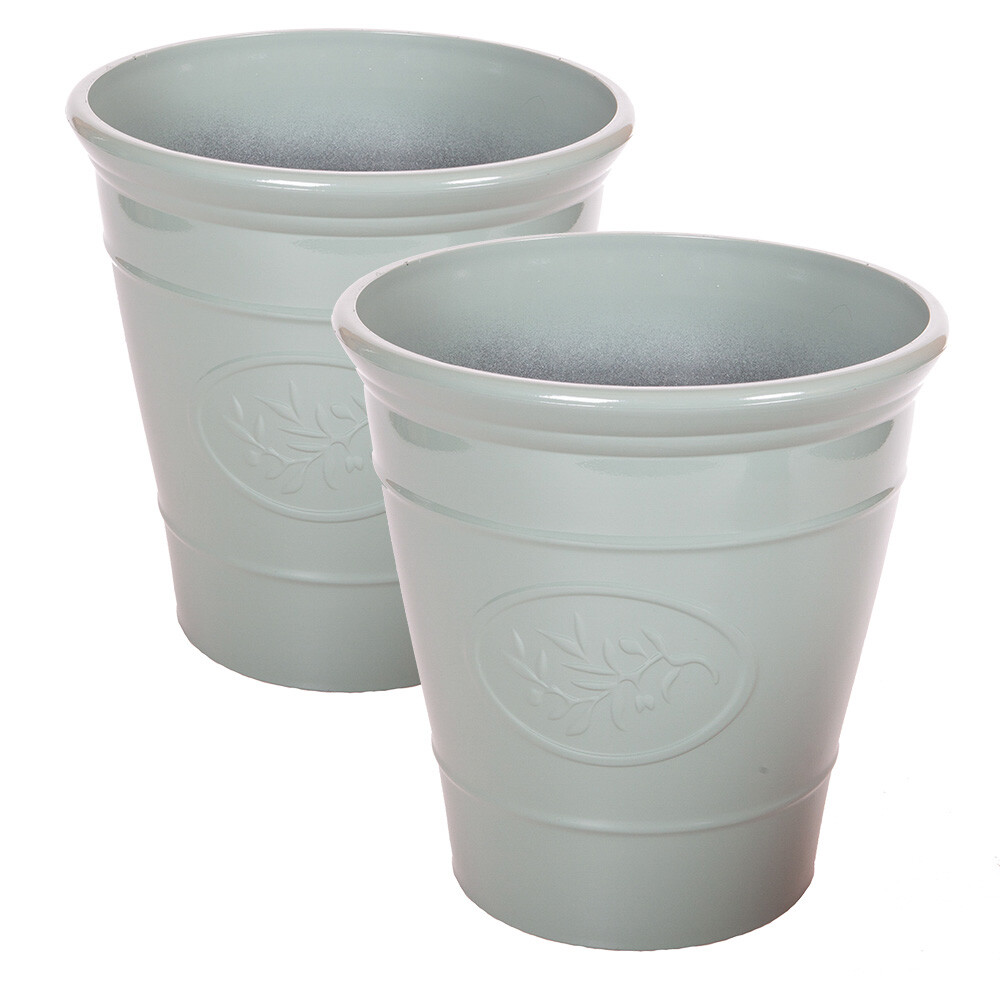 Garden Planters, 2 x 30cm Olive Green, Lightweight, Durable, Ceramic Effect Fin