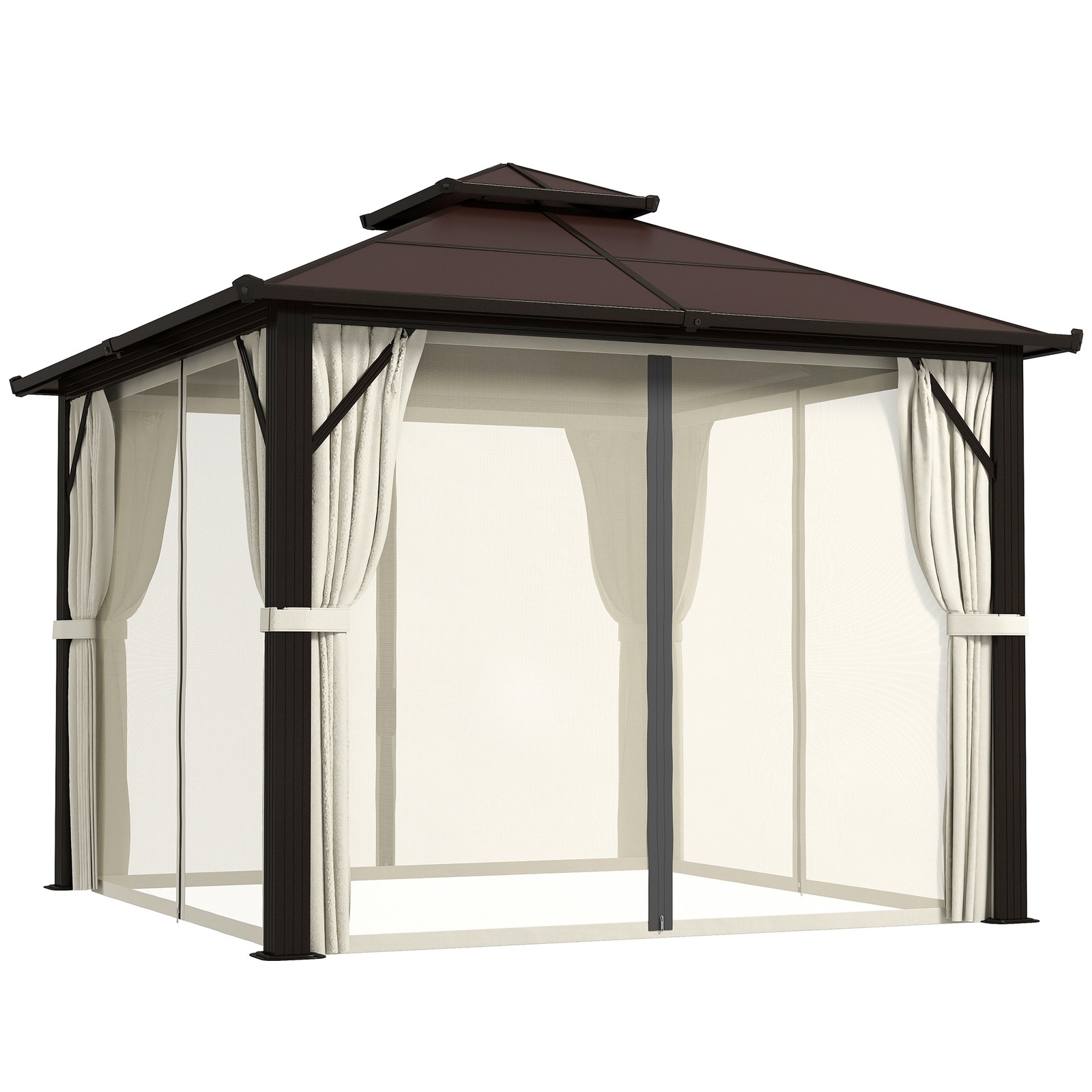 Outsunny 3x3(m) Polycarbonate Hardtop Gazebo with Aluminium Frame, Beige