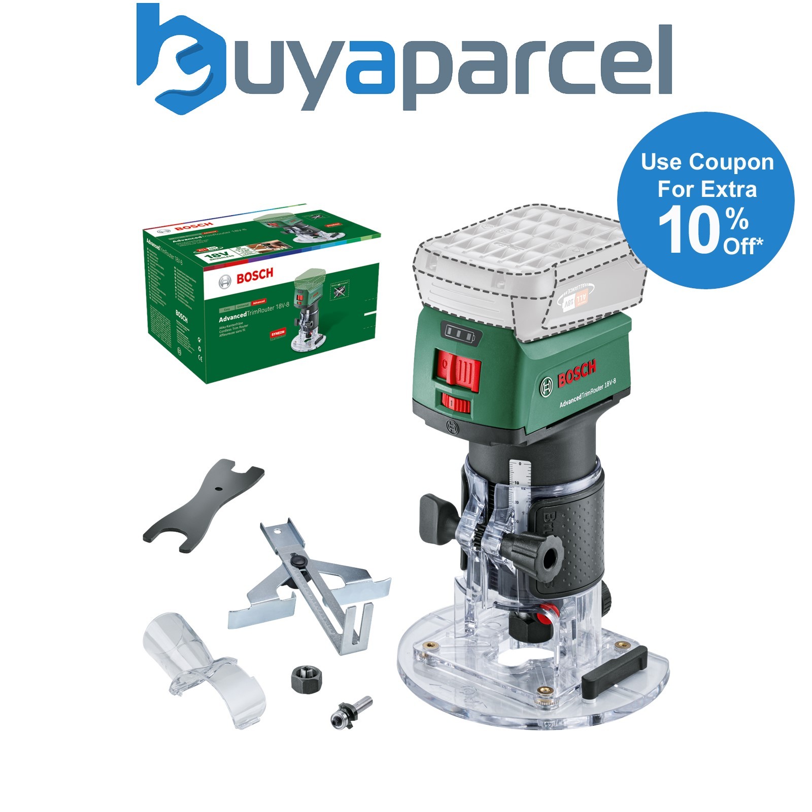 Bosch AdvancedTrimRouter 18v 18V-8 Cordless Trim Router Bare 6mm + 8mm Collet