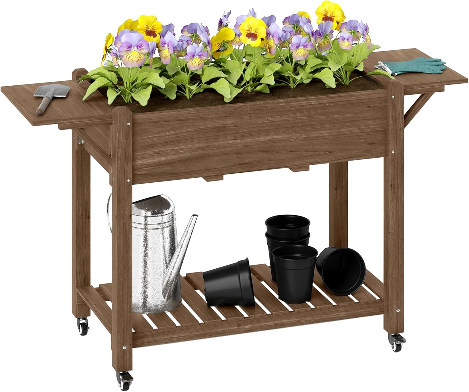 Outsunny Raised Garden Bed, Wooden Elevated Planter Box with Lockable Wheels, S