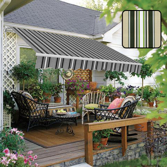 2x1.5M Multi Stripe Manual Awning Canopy Garden Patio Shade Shelter Retractable