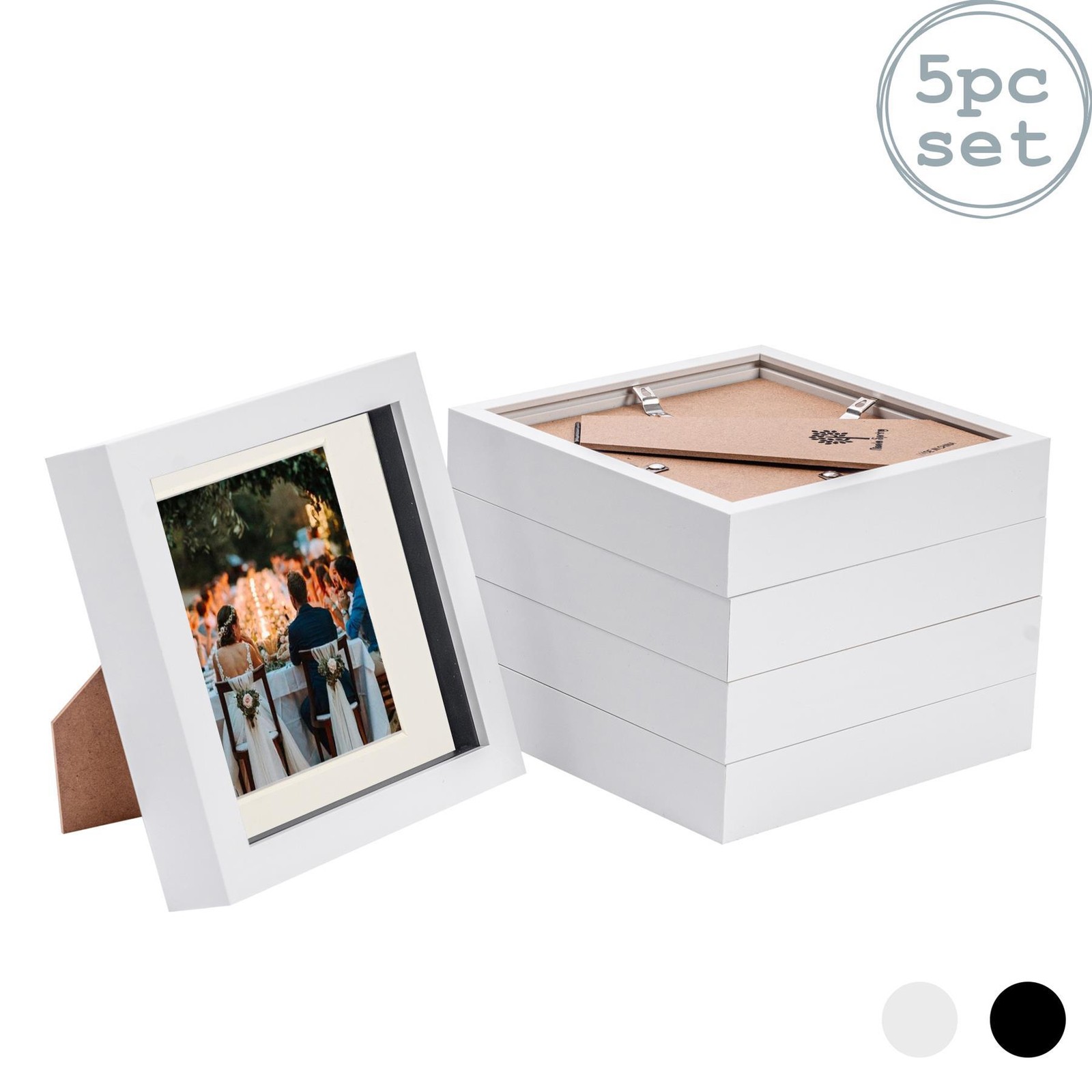 5x 3D Box Photo Frames Picture Display 6 x 6" with 4 x 4" Mount White/Ivory