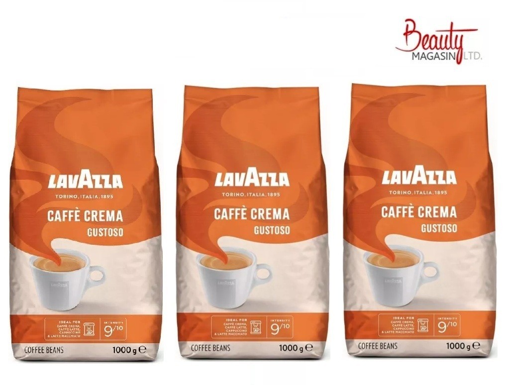 Lavazza Caffe Crema Gustoso 1kg Coffee Beans Smooth Aroma Medium Roast PACK OF 3