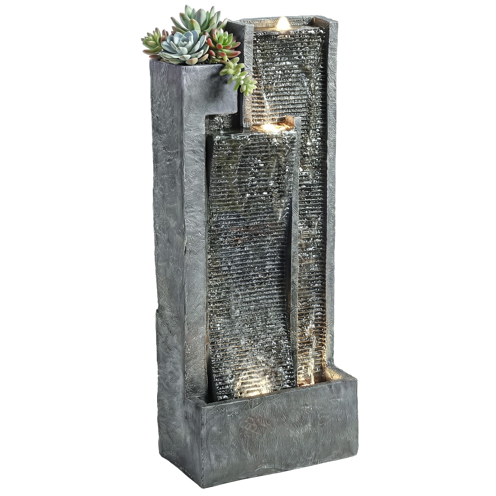 Outsunny Water Feature with Planter, Resin Waterfall Feature, Dark Grey
