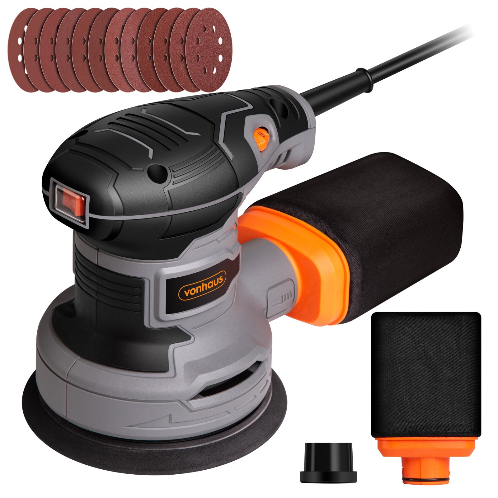 Random Orbit Sander 300W with 12 Sanding Pads, Variable Speed up to 14000RPM