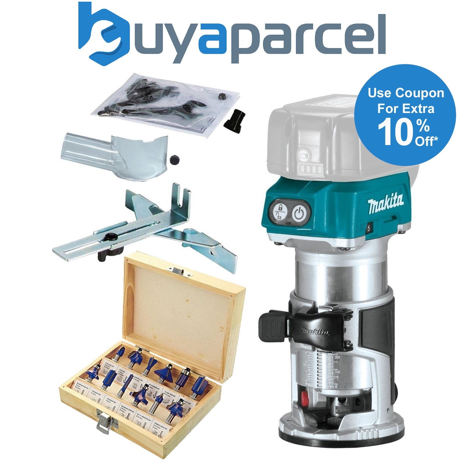 Makita DRT50Z 18V LXT Cordless Brushless Laminate Router Trimmer + 12 Pc Bit Set