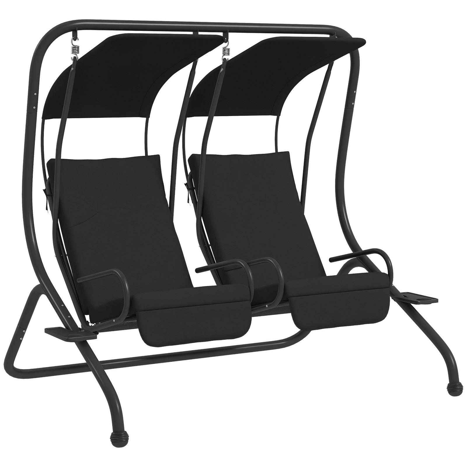 Outsunny Canopy Swing 2 Separate Relax Chairs w/ Handrails, Cup Holders