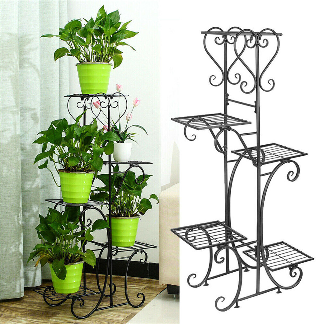 Outdoor Indoor Pot Plant Stand Garden Metal 5 Tier Planter Shelves Corner Shelf