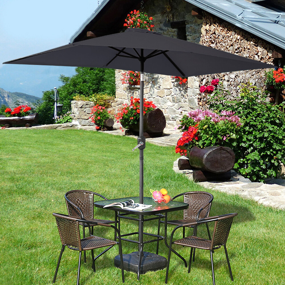 2x3M Garden Parasol Umbrella Patio Outdoor Sun Shade Aluminium Crank Tilt Black