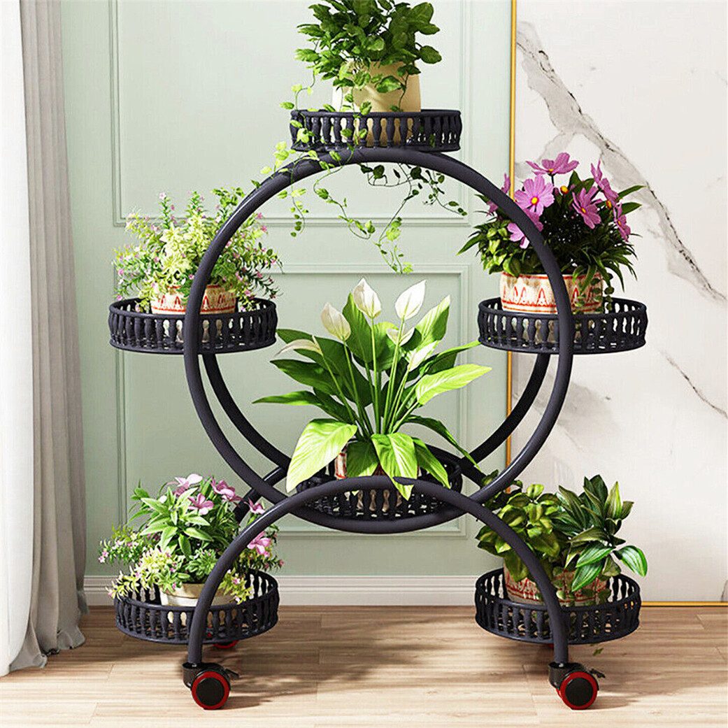 6 Tiers Flower Plant Stand Rolling Trolley Dispaly Shelf Pot Planter Holder Rack