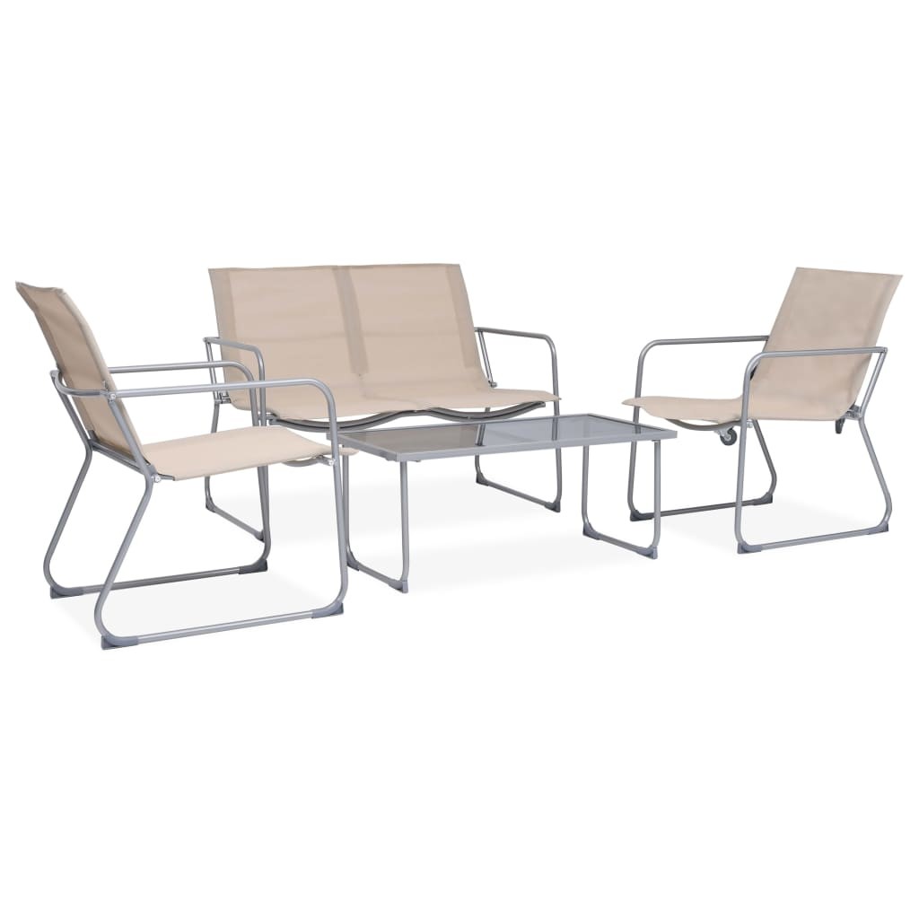 Garden Lounge Set 4 Piece Fabric & Steel Cream Table 2 Chairs and Bench vidaXL