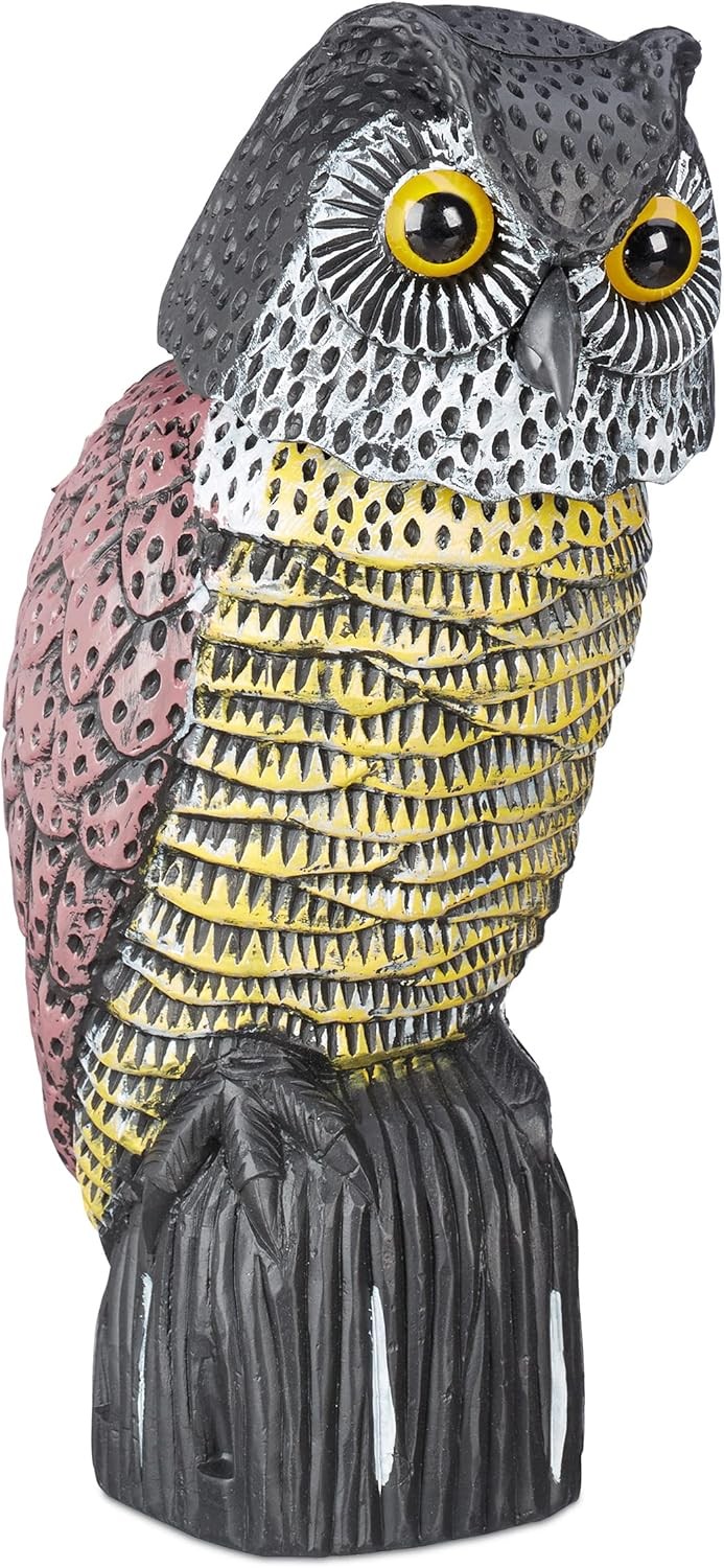 Relaxdays Owl Bird Deterrent with Swivel Head, Standing Figurine, Dove Scarecro
