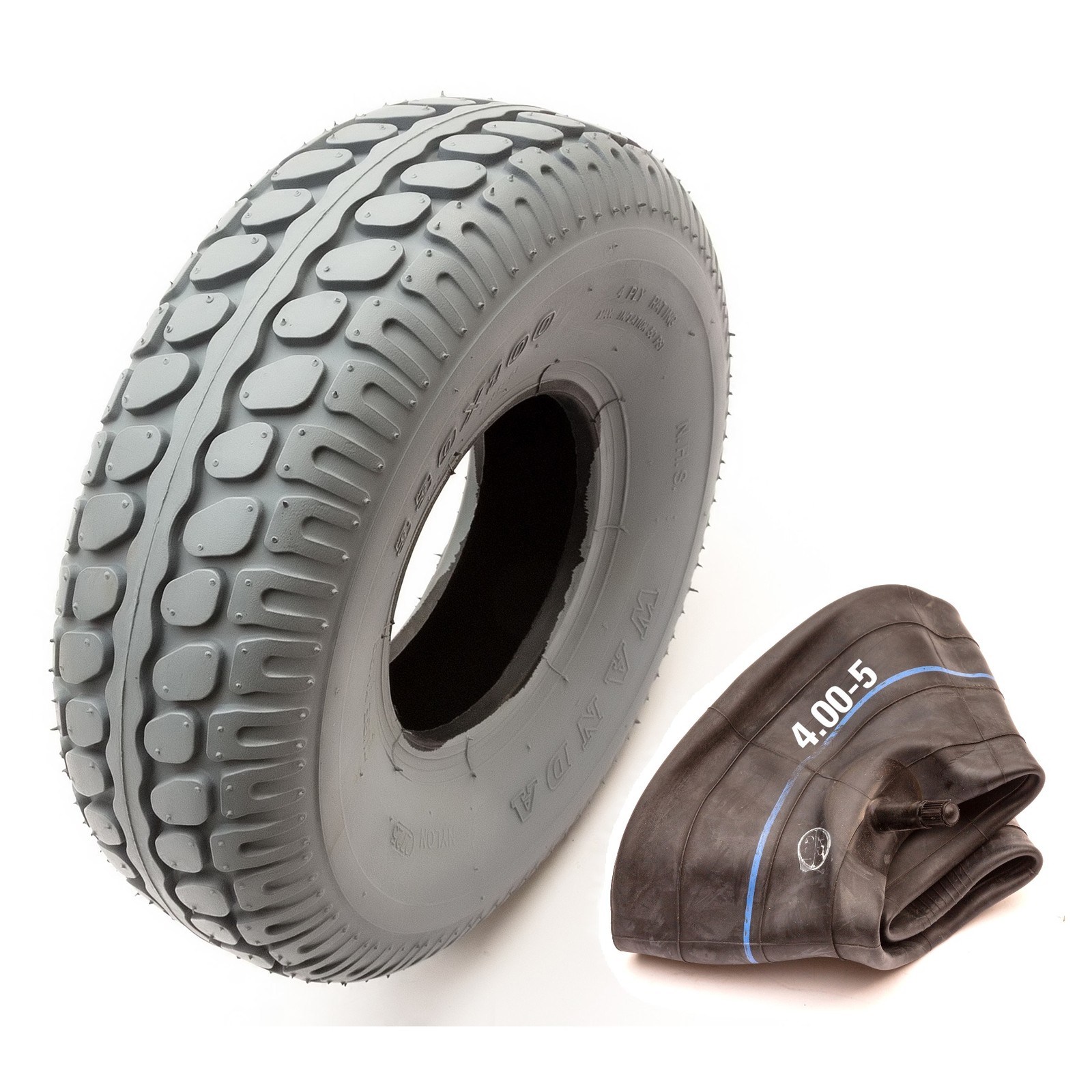 Tyre & Tube 4.00-5 Mobility Scooter 4Ply Grey Non Marking Block Tread Tire 5Inch