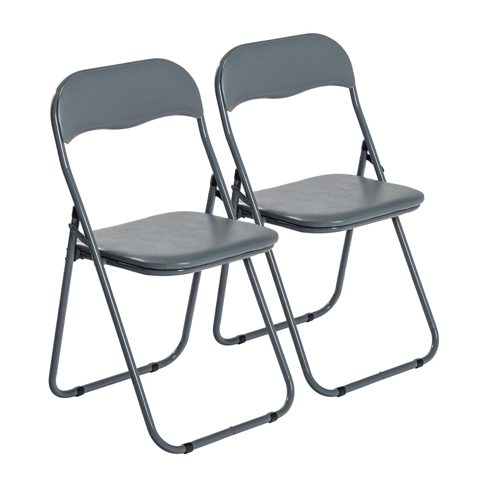 2x Padded Folding Chairs Easy Store Metal Frame Office Bedroom Seating Grey